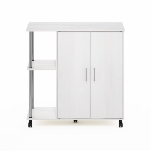 Furinno Helena 3-Tier Utility Kitchen Island and Storage Cart s Steel Tubes, White Oak/Chrome Perspective: top