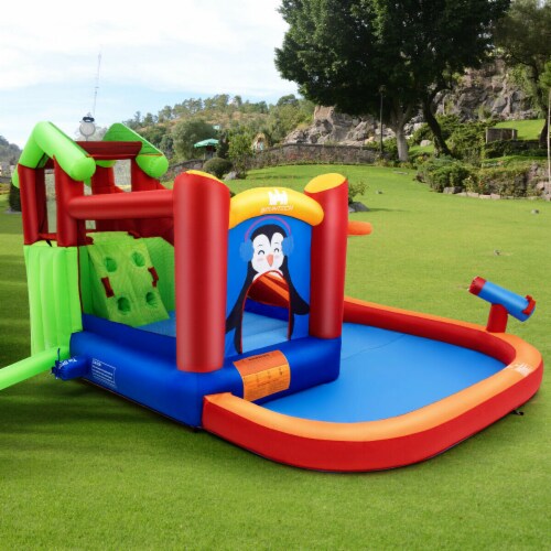 Inflatable Slide Bouncer and Water Park Bounce House Splash Pool Water Cannon Perspective: top