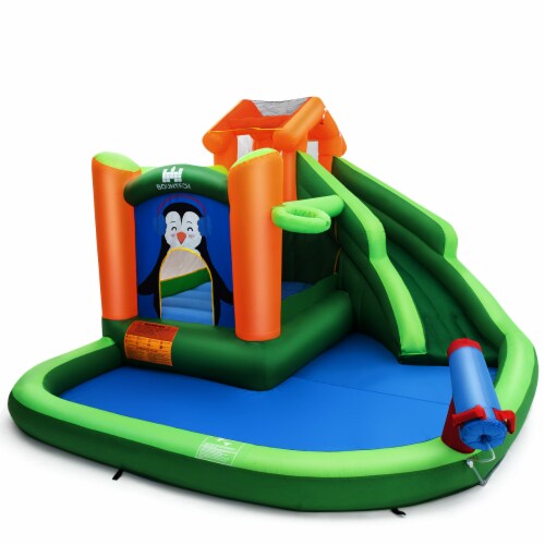 Gymax Inflatable Slide Bouncer and Water Park Bounce House Climbing Wall Splash Pool Water Perspective: top