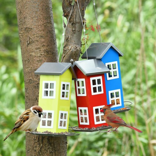 Gymax Outdoor Wild Bird Feeder Weatherproof House Design Garden Yard Decoration Blue Gymax Outdoor Wild Bird Feeder Weatherproof House Design Garden Yard Decoration Blue