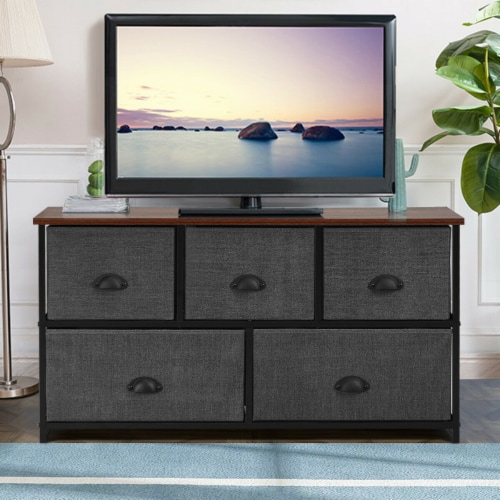 5 Drawers Dresser Storage Unit Side Table Display Organizer Dorm Room Wood Black Perspective: top