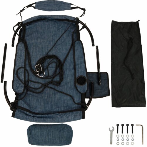 Hanging Hammock Camping Chair Swing w/Armrest - Drink Holder and Footrest - Blue Perspective: top