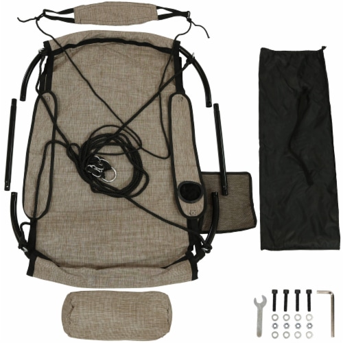 Hanging Hammock Camping Chair Swing w/Armrest - Drink Holder & Footrest - Beige Perspective: top