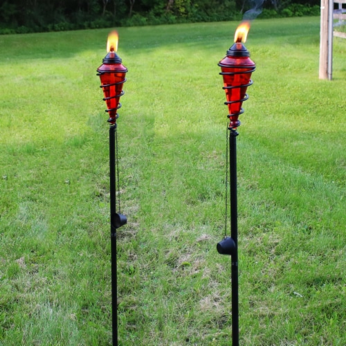 2-Pack Patio Torches Metal Swirl Red Glass Outdoor Lawn Garden Tabletop Decor Perspective: top