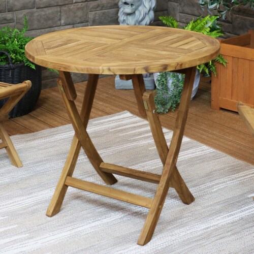 Patio Dining Table Outdoor 31 Teak Wooden Round Folding Furniture Porch Lawn Perspective: top