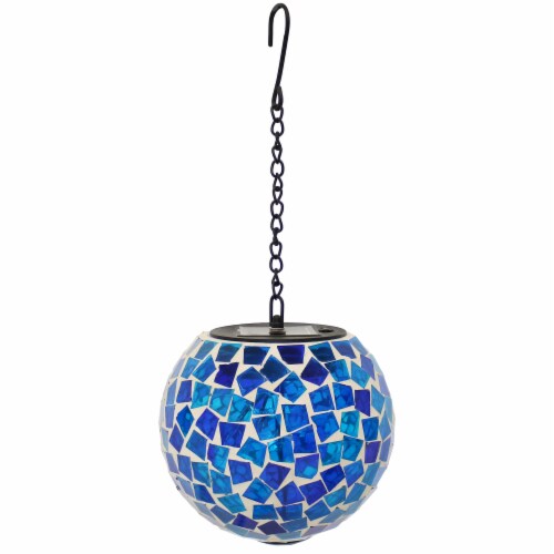 Sunnydaze Outdoor Mosaic Solar Hanging Orb with LED Light, Blue Midnight Moon Color, 6-inch