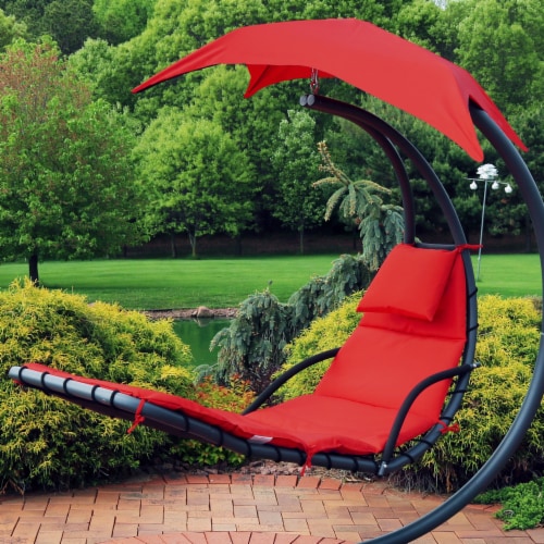 Sunnydaze Hanging Lounge Chair Replacement Cushion and Umbrella - Red