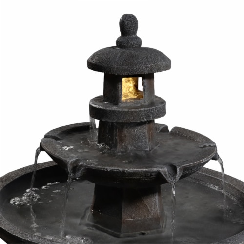 Sunnydaze Pagoda Polyresin Outdoor 2 Tier Water Fountain with Lights 40 King Soopers