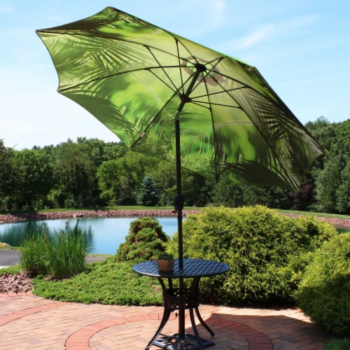 Sunnydaze 9 ft Aluminum Patio Umbrella with Tilt and Crank Tropical Leaf, 96.75 Fred Meyer
