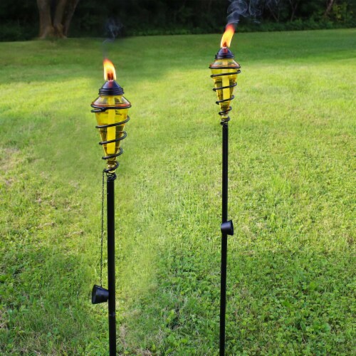 4-Pack Patio Torches Metal Swirl Yellow Glass Outdoor Lawn Garden Tabletop Decor Perspective: top