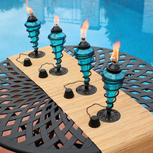 8-Pack Patio Torches Metal Swirl Blue Glass Outdoor Lawn Garden Tabletop Decor Perspective: top