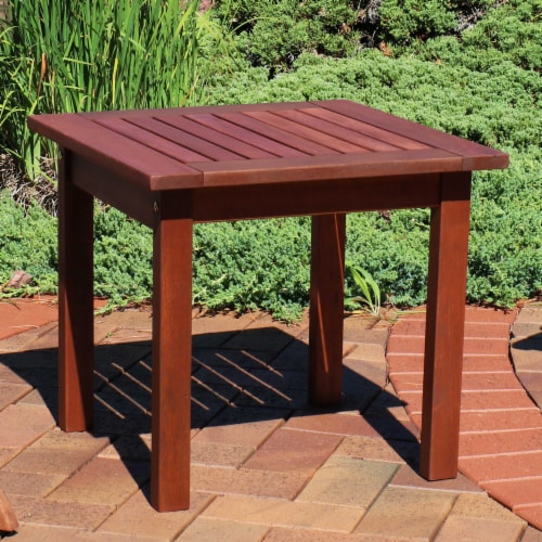 Outdoor Patio Side Table 19.75  Square Wooden Meranti Lawn Yard Garden Furniture Perspective: top