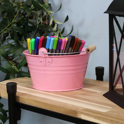 Sunnydaze Galvanized Steel Bucket Planters with Handles - Pink - Set of 10 Perspective: top