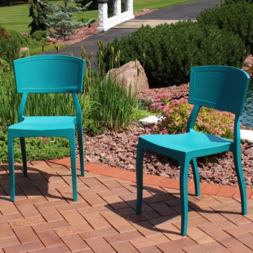 Set of 4 Patio Chair Teal Stackable Outdoor Seat Armchair Backyard