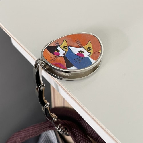 Wrapables Stylish Purse Hook Hanger, Foldable Handbag Table Hanger, Two Cats Perspective: top