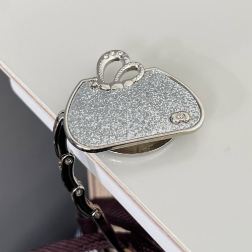 Wrapables Stylish Purse Hook Hanger, Foldable Handbag Table Hanger, Silver Handbag Perspective: top
