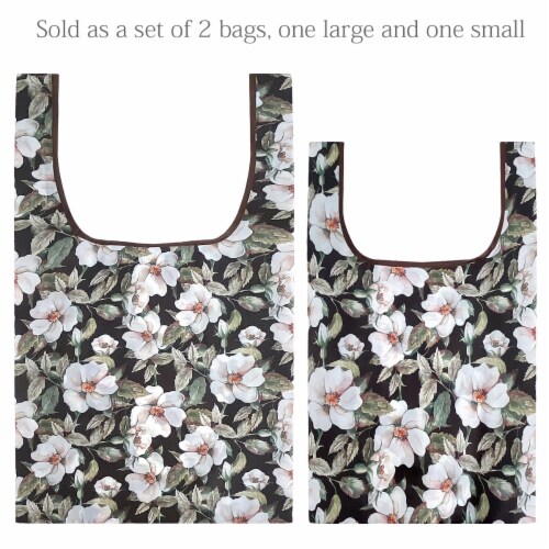 Wrapables JoliBag Collection Reusable Shopping Bag (Set of 2), White Pansies Perspective: top