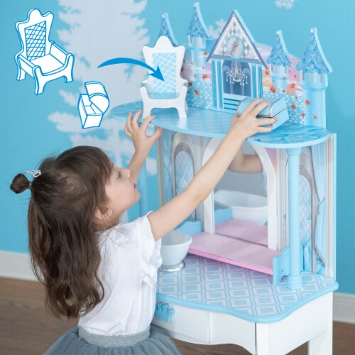 Teamson Kids Dreamland Castle Vanity Set with Chair and Accessories, White/Blue TD-12951F Perspective: top