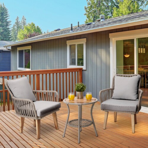 Peaktop Patio Furniture Set Table & 2 Chairs Wicker Bistro Set Brown PT-OF0008 Perspective: top