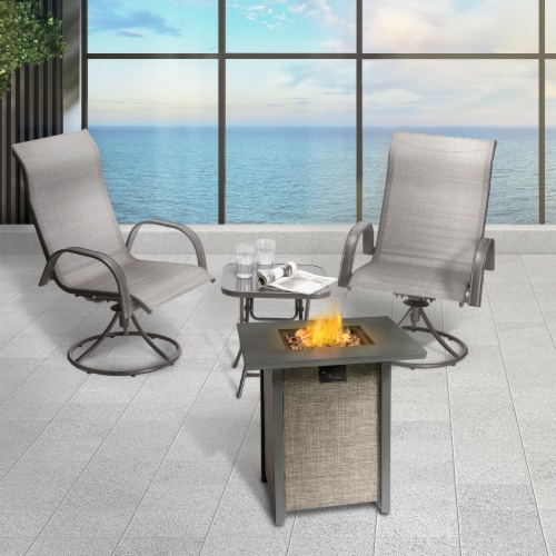 Peaktop Outdoor 28  Propane Gas Fire Pit with Tabletop and Woven Textilene Base for Garden Perspective: top