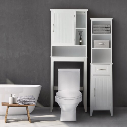 Elegant Home Fashions Wooden Bathroom Linen Storage Cabinet Freestanding Space Saver, White Perspective: top