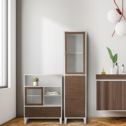 Elegant Home Fashions Wooden Bathroom Floor Storage Cabinet Space Saver Organizer, Walnut Perspective: top