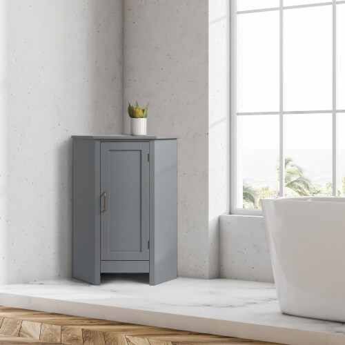 Elegant Home Fashions Wooden Bathroom Corner Floor Storage Cabinet Space Saver, Gray Perspective: top