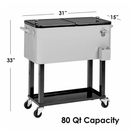 Home Aesthetics Grey 80 Qt Quart Rolling Cooler Ice Chest Beverage Bar for Patio Outdoor P Perspective: top