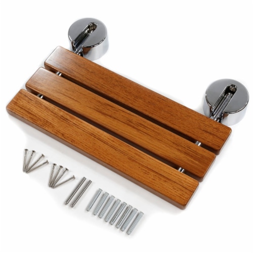 Home Aesthetics 20  Teak Wood Folding Wall Mounted Shower Seat Bench Modern Clear Coated M Perspective: top