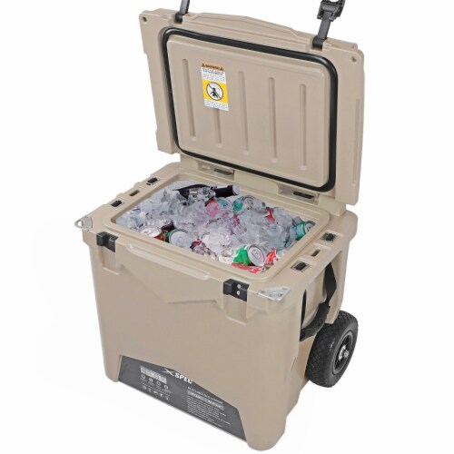 Xspec 45 Quart Towable Roto Molded Ice Chest Outdoor Cooler with Wheels, Sand Perspective: top
