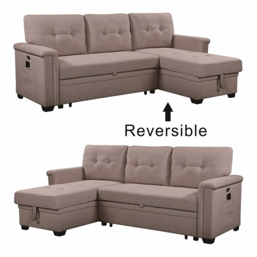 Reversible Sleeper Sofa USB Charger Storage Chaise in Gray - Lilola Home Perspective: top