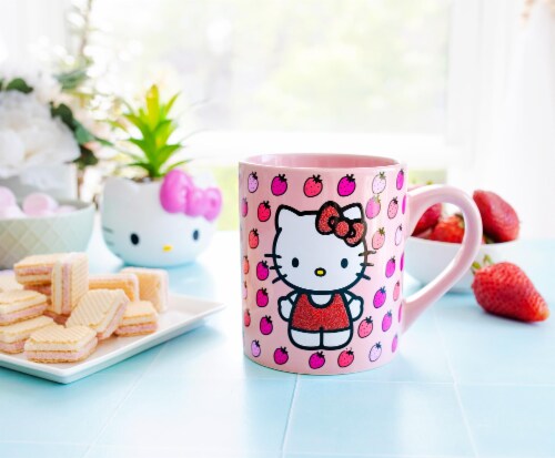 Hello Kitty 802076 Hello Kitty Strawberries Glitter Ceramic Mug - 14 oz Perspective: top