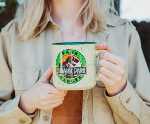 Jurassic Park Ranger Ceramic Camper Mug | Holds 20 Ounces Perspective: top
