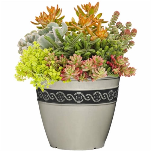 Classic Home And Garden Indoor/Outdoor Round Corinthian Resin Flower Pot Planter Storm Blue 10