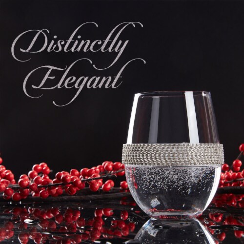 Aisle26 Stemless Wine Glasses with Silver Rhinestone Design, Set of 6 Perspective: top