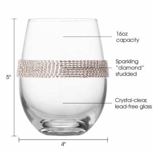 Aisle26 Stemless Wine Glasses with Silver Rhinestone Design, Set of 2 Perspective: top