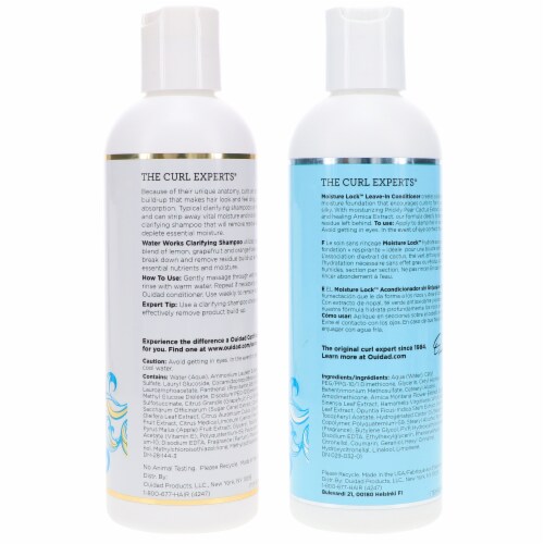 Ouidad Water Works Clarifying Shampoo 8.5 oz & Moisture Lock Leave-In Conditioner 8.5 oz Comb Perspective: top