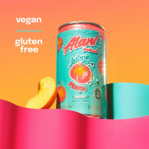 Alani Nu Mini Juicy Peach Sugar Free Energy Drink Can Perspective: top