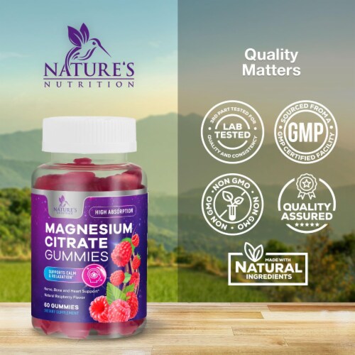 Magnesium Gummies - High Absorption Magnesium Citrate Gummy for Adults & Kids - 60 Gummies Perspective: top