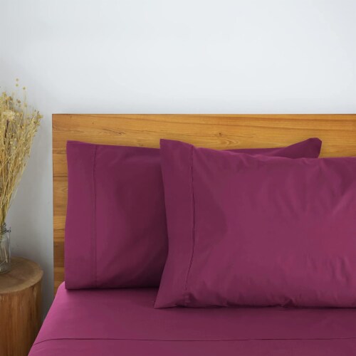 LuxClub Eggplant King 2PC Rayon From Bamboo Solid Performance Pillowcase Set Perspective: top