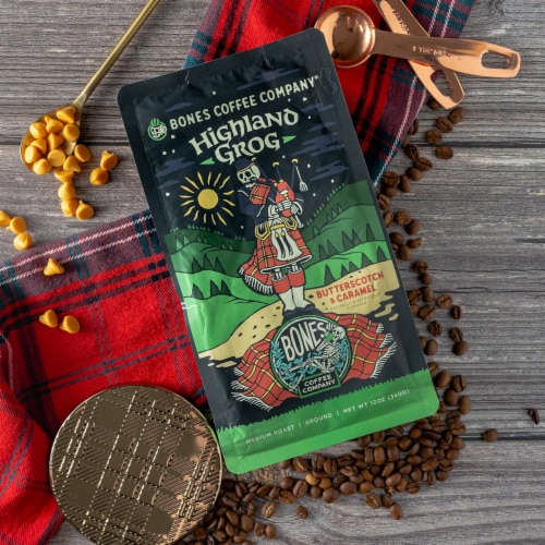 Bones Coffee Company Highland Grog Medium Roast Ground Coffee Perspective: top