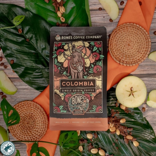 Bones Coffee Company Colombia Medium Roast Whole Bean Coffee Perspective: top