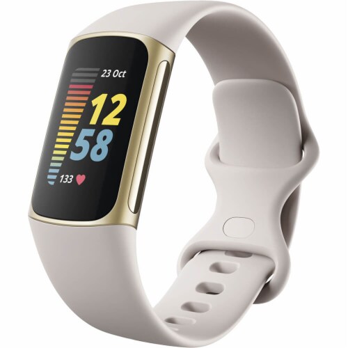 Fitbit Charge 5 in Soft Gold and Lunar White Perspective: top