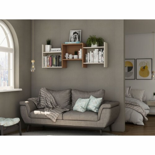 Hampton Zig-Zag Wall D�cor Shelves in Off White and Maple Cream Perspective: top