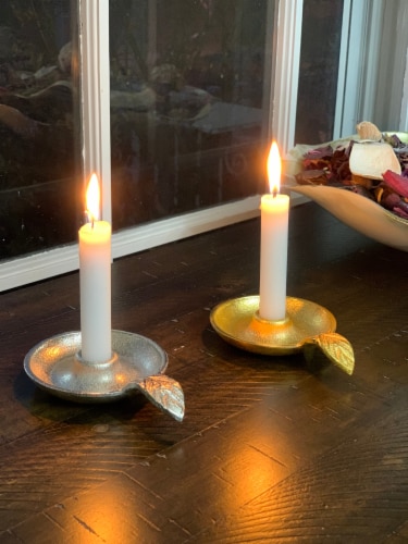 Vibhsa Taper Candlestick Holders Dish Set 2 Pack - Gold/Silver Perspective: top