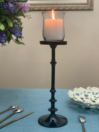 Vibhsa Large Pillar Candle Holder - Glossy Black Perspective: top