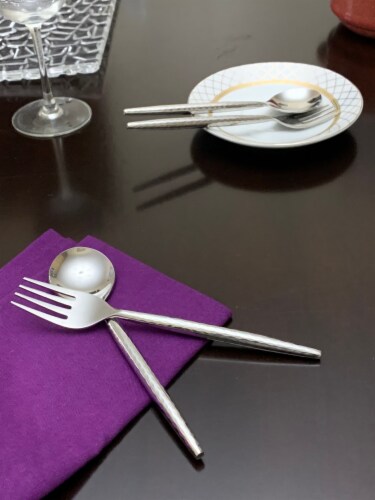 Vibhsa Stainless Steel Dinner Forks and Dinner Spoons 12 Piece - Glossy Silver Perspective: top