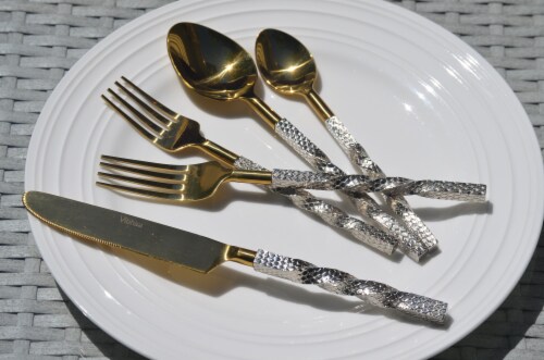 Vibhsa Designer Gold Flatware 5 Piece Place Setting Twisted Perspective: top