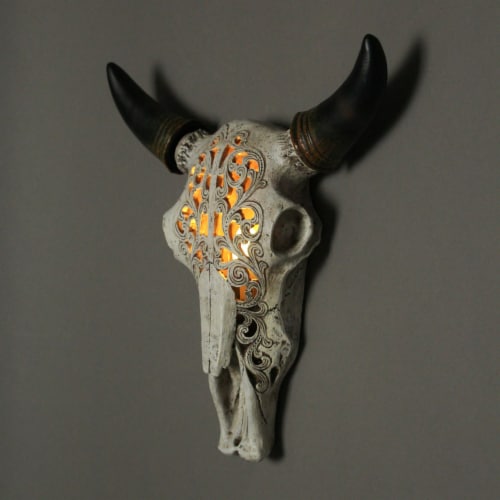 Zeckos Western Steer Skull Wall Or Table Accent Lamp w Removable Metal Stand LED Bulb One Size Gerbes Super Markets