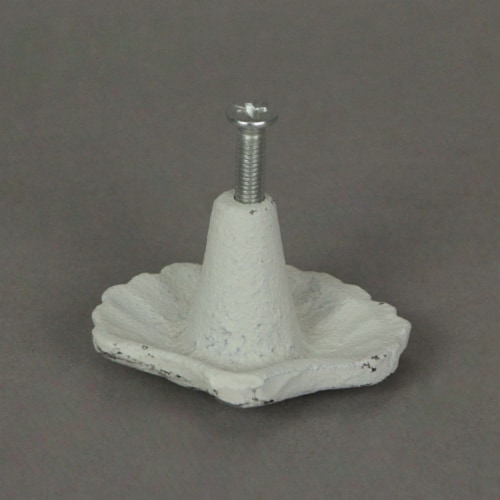 Set of 6 White Cast Iron Scallop Sea Shell Drawer Pulls Nautical Cabinet Knobs - White Perspective: top